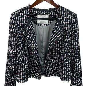 LK Bennett | Black White Multi Color Ribbon Button Fringe Blazer